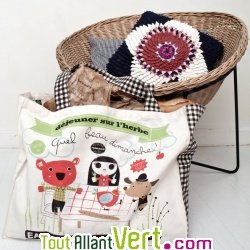 Grand sac cabas coton biologique \"D�jeuner sur l\'herbe\" by Virgo, 55x43 cm
